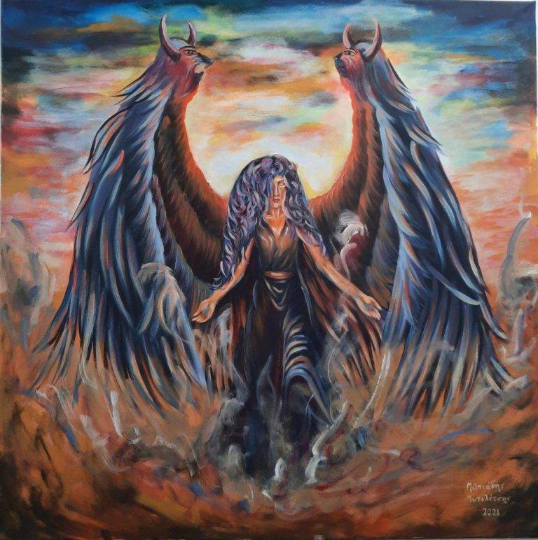 Archon Azrael / Artists Miltiadis Myteletsis Painting Fabled Gallery https://fabledgallery.art/product/lady-is-dancing/